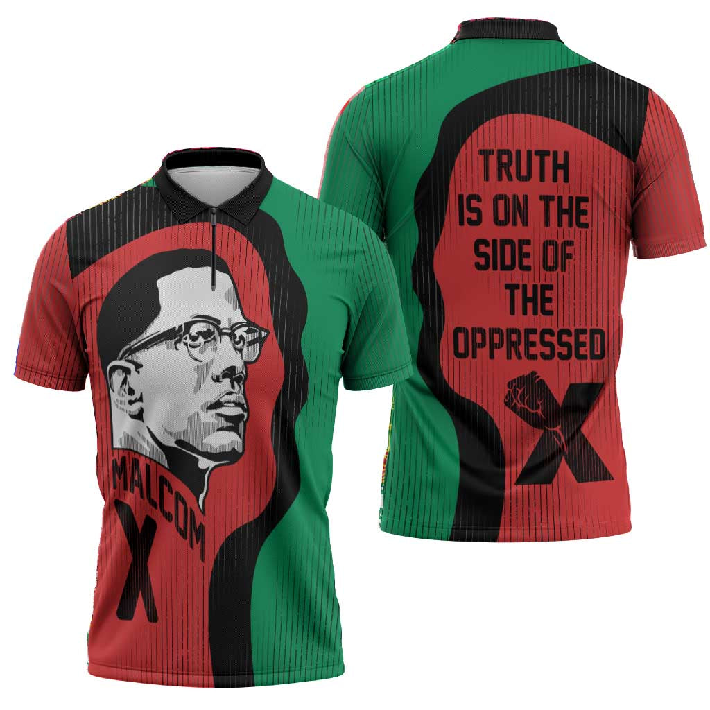 Malcolm X Zipper Polo Shirt Truth Is on the Side of the Oppressed Quote Civil Rights Tribute - African Pride