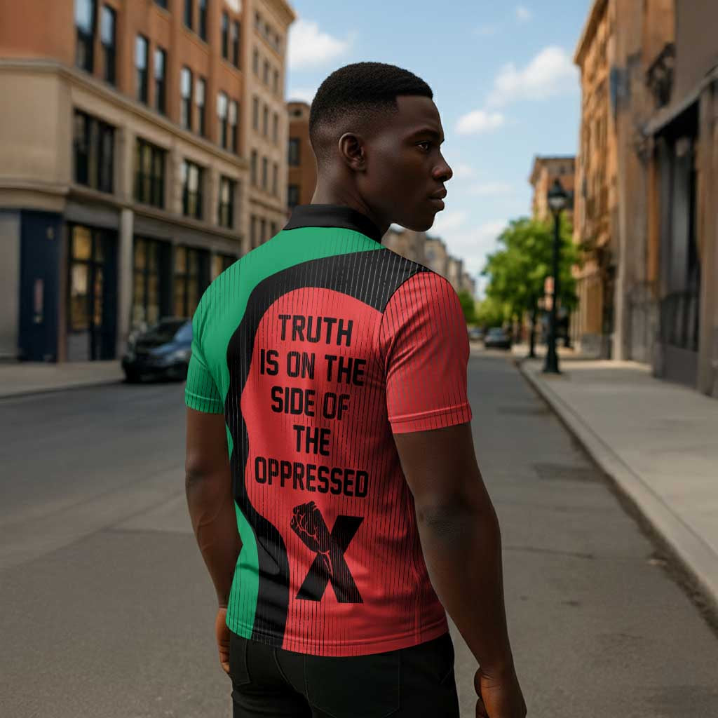 Malcolm X Zipper Polo Shirt Truth Is on the Side of the Oppressed Quote Civil Rights Tribute - African Pride