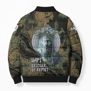 Hapi Egyptian Bomber Puffer Jacket Bringer of Kemet Nature Spirit Flowing Water and Earth Harmony