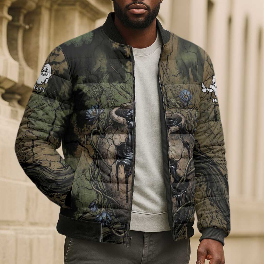 Hapi Egyptian Bomber Puffer Jacket Bringer of Kemet Nature Spirit Flowing Water and Earth Harmony