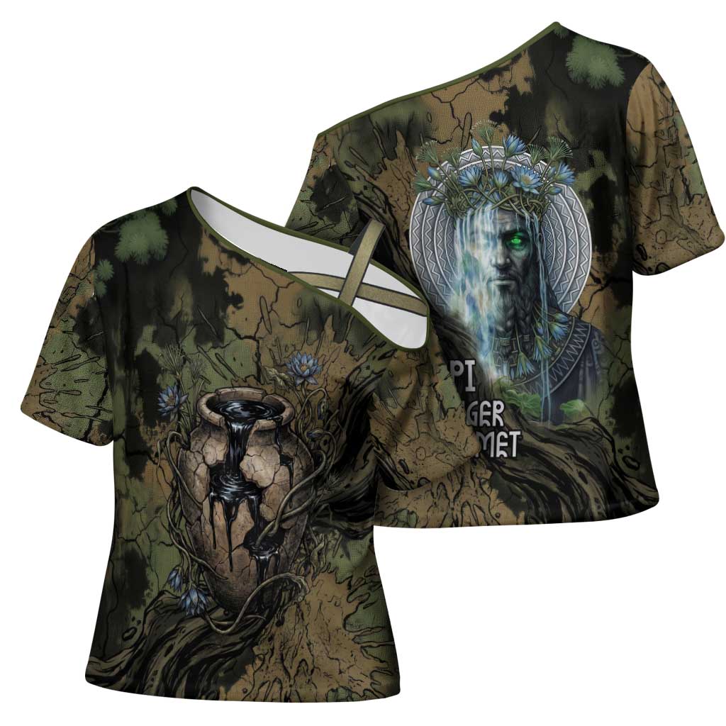 Hapi Egyptian Cross Shoulder Shirt Bringer of Kemet Nature Spirit Flowing Water and Earth Harmony
