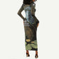 Hapi Egyptian Long Sleeve Bodycon Dress Bringer of Kemet Nature Spirit Flowing Water and Earth Harmony
