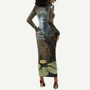 Hapi Egyptian Long Sleeve Bodycon Dress Bringer of Kemet Nature Spirit Flowing Water and Earth Harmony