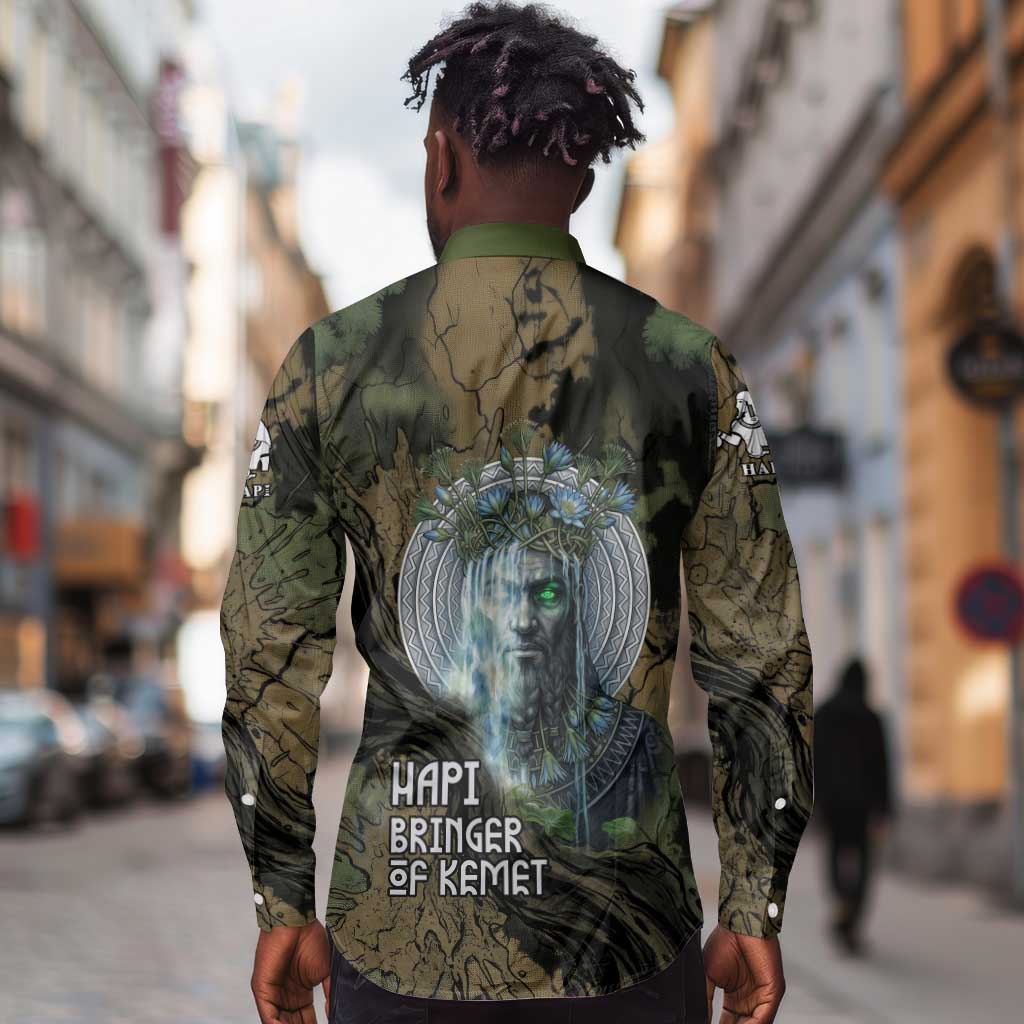 Hapi Egyptian Long Sleeve Button Shirt Bringer of Kemet Nature Spirit Flowing Water and Earth Harmony