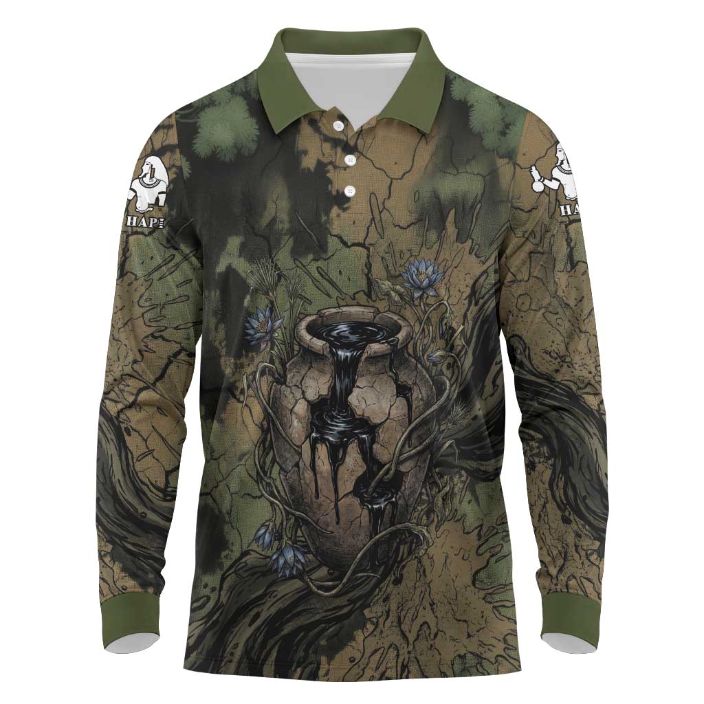 Hapi Egyptian Long Sleeve Polo Shirt Bringer of Kemet Nature Spirit Flowing Water and Earth Harmony