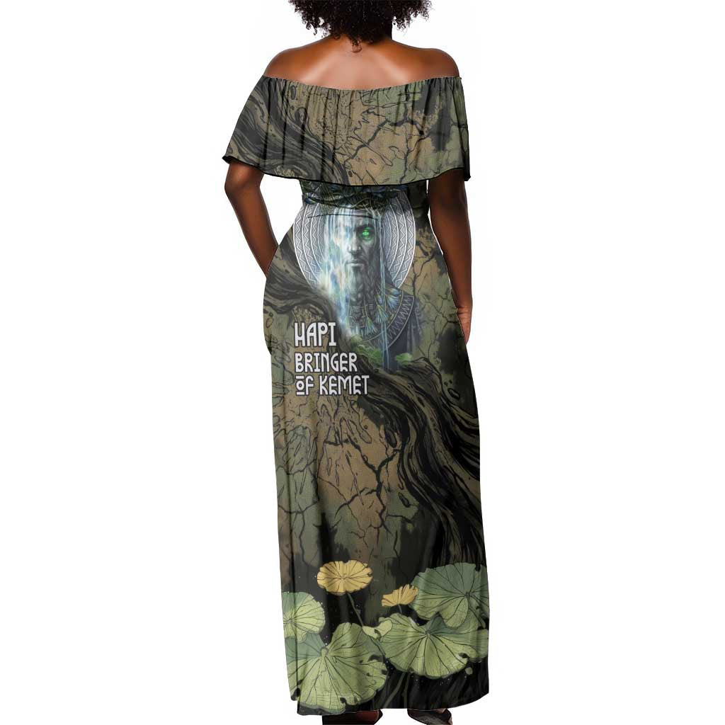 Hapi Egyptian Off Shoulder Maxi Dress Bringer of Kemet Nature Spirit Flowing Water and Earth Harmony