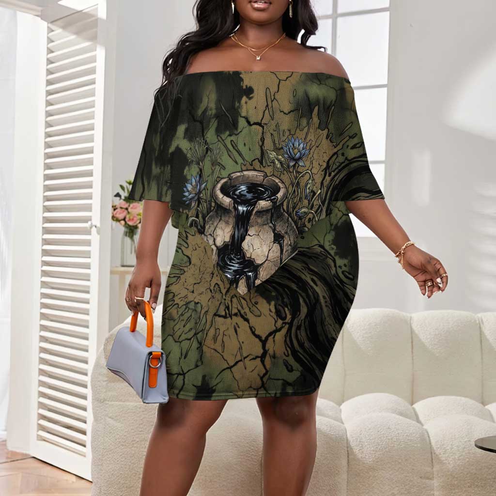 Hapi Egyptian Off Shoulder Short Dress Bringer of Kemet Nature Spirit Flowing Water and Earth Harmony