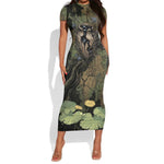 Hapi Egyptian Short Sleeve Bodycon Dress Bringer of Kemet Nature Spirit Flowing Water and Earth Harmony