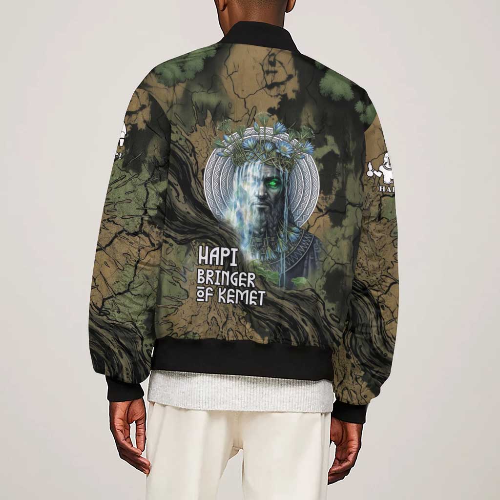 Hapi Egyptian Sleeve Zip Bomber Jacket Bringer of Kemet Nature Spirit Flowing Water and Earth Harmony
