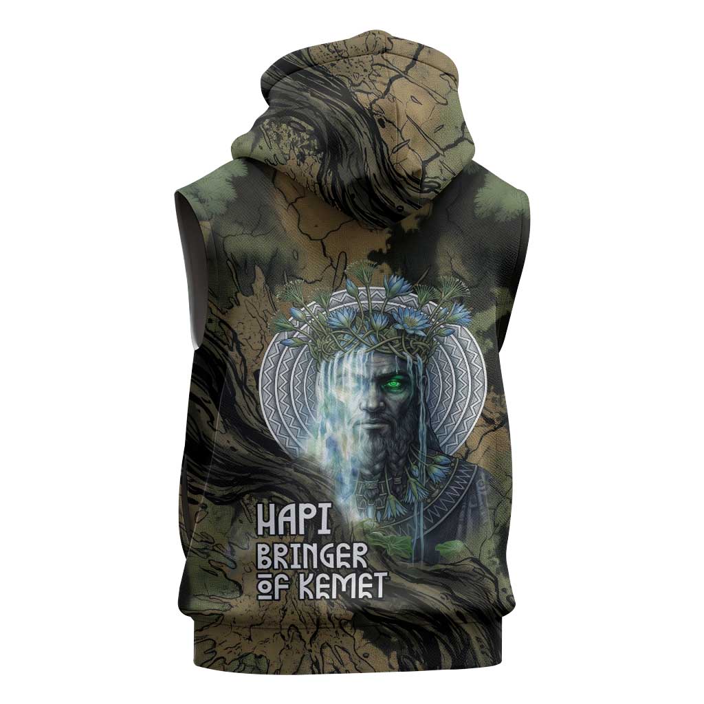 Hapi Egyptian Sleeveless Hoodie Bringer of Kemet Nature Spirit Flowing Water and Earth Harmony