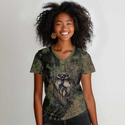 Hapi Egyptian Women V-Neck T-Shirt Bringer of Kemet Nature Spirit Flowing Water and Earth Harmony