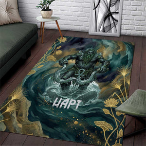 Egyptian Hapi Area Rug God of the Nile Ankh Symbol Lotus Flowers and Sacred River Energy