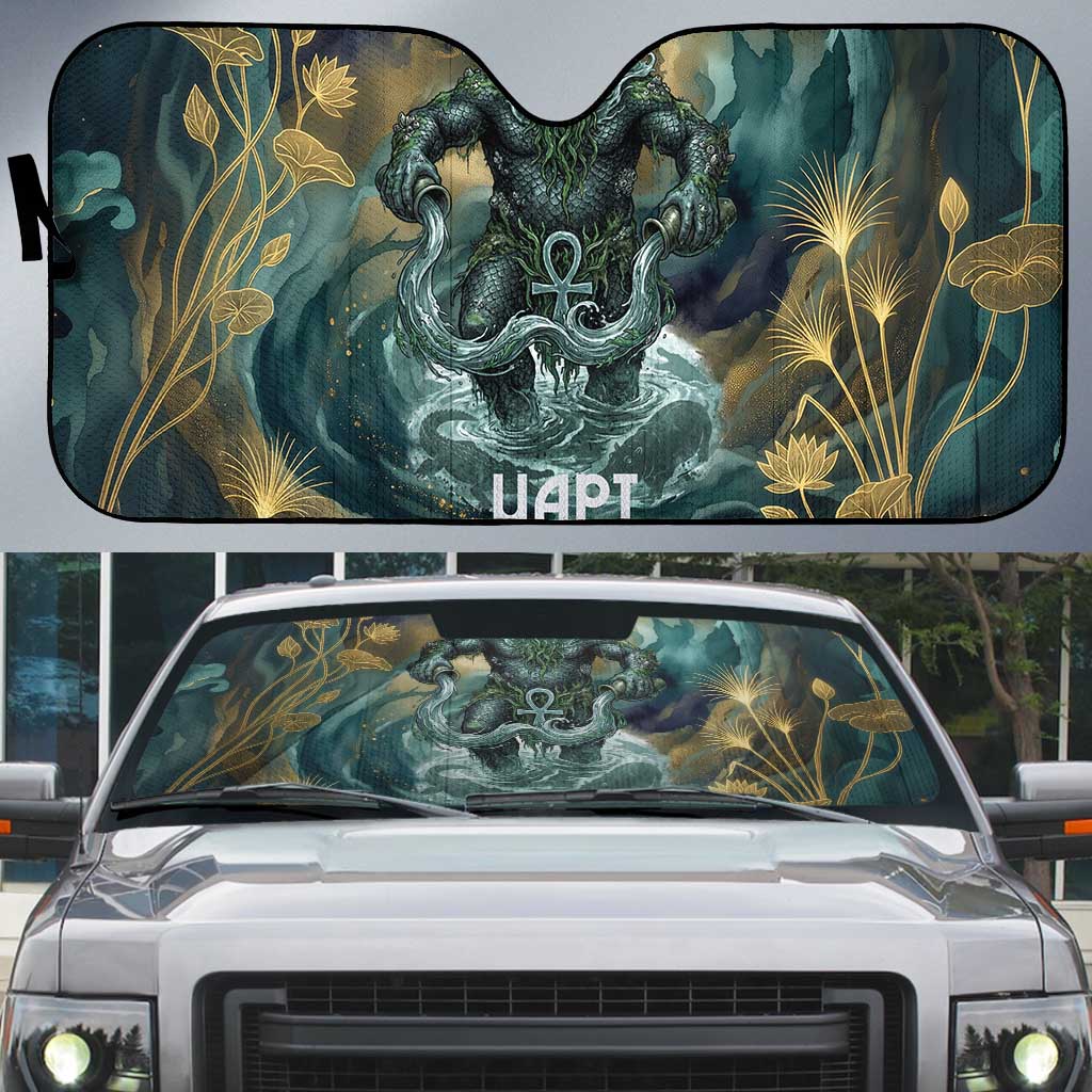 Egyptian Hapi Auto Sun Shade God of the Nile Ankh Symbol Lotus Flowers and Sacred River Energy