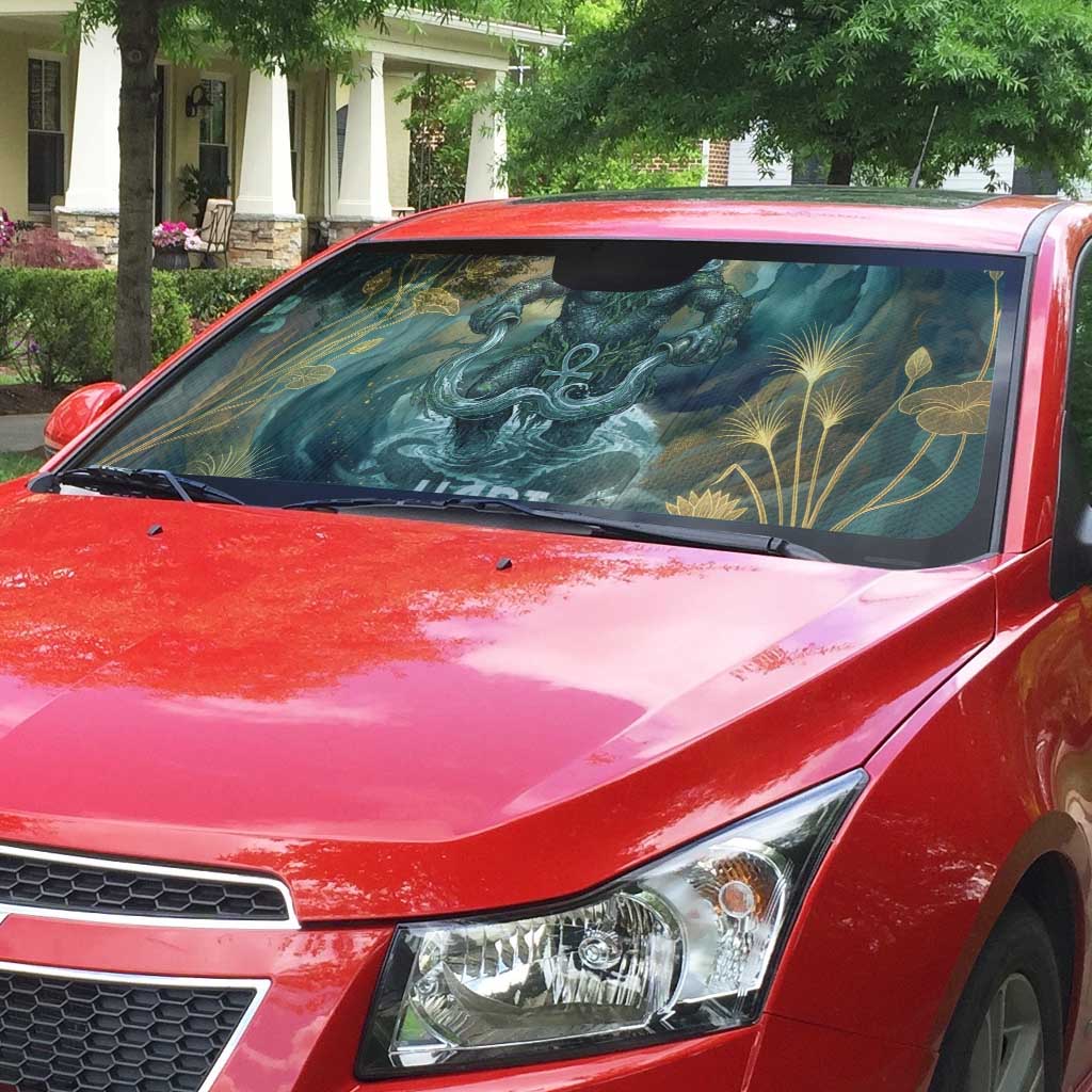 Egyptian Hapi Auto Sun Shade God of the Nile Ankh Symbol Lotus Flowers and Sacred River Energy