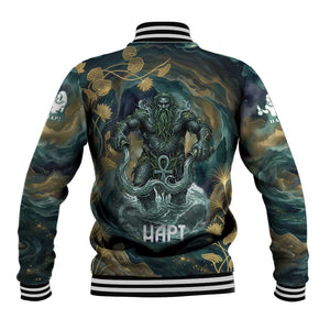 Egyptian Hapi Baseball Jacket God of the Nile Ankh Symbol Lotus Flowers and Sacred River Energy