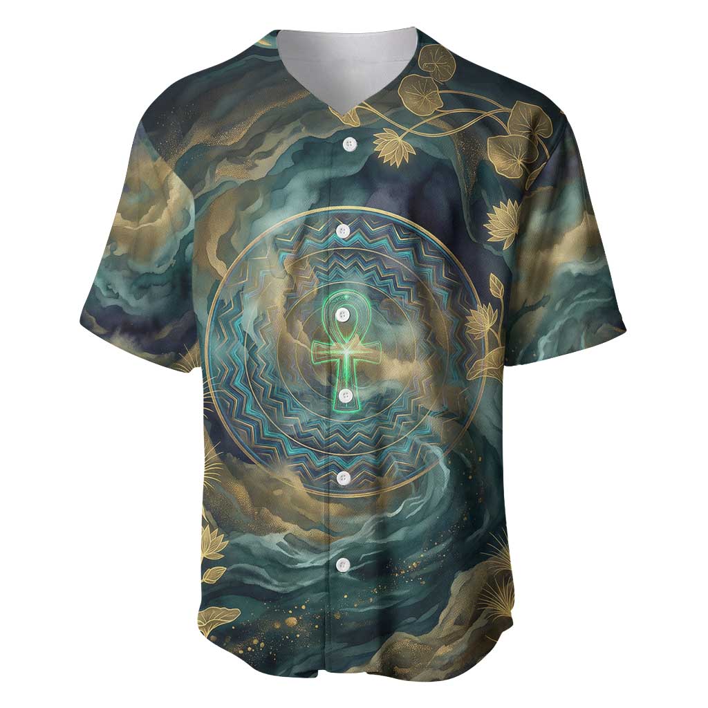 Egyptian Hapi Baseball Jersey God of the Nile Ankh Symbol Lotus Flowers and Sacred River Energy