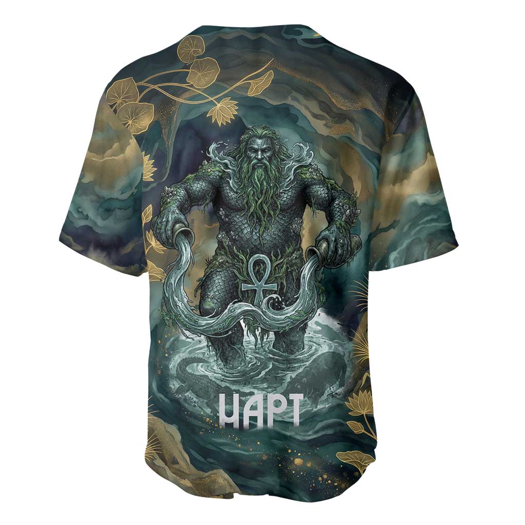 Egyptian Hapi Baseball Jersey God of the Nile Ankh Symbol Lotus Flowers and Sacred River Energy