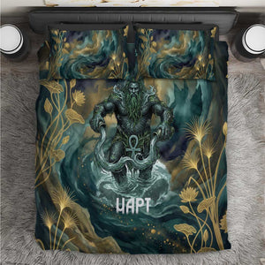 Egyptian Hapi Bedding Set God of the Nile Ankh Symbol Lotus Flowers and Sacred River Energy
