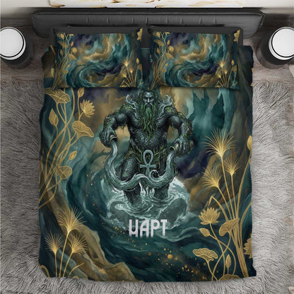 Egyptian Hapi Bedding Set God of the Nile Ankh Symbol Lotus Flowers and Sacred River Energy