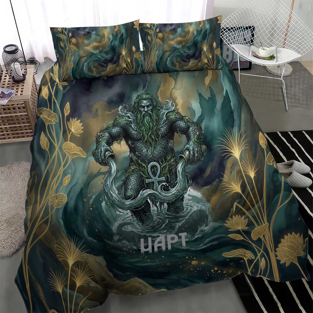 Egyptian Hapi Bedding Set God of the Nile Ankh Symbol Lotus Flowers and Sacred River Energy