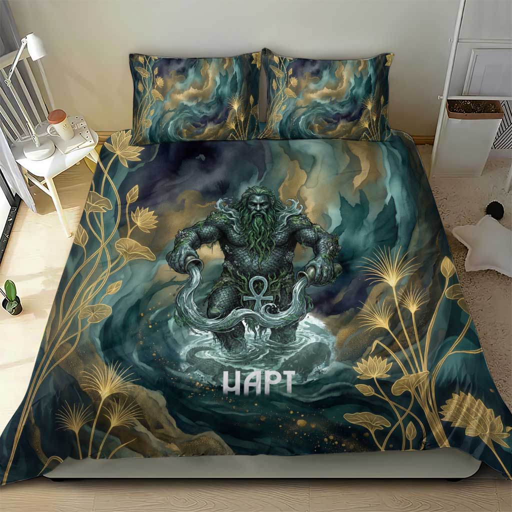 Egyptian Hapi Bedding Set God of the Nile Ankh Symbol Lotus Flowers and Sacred River Energy