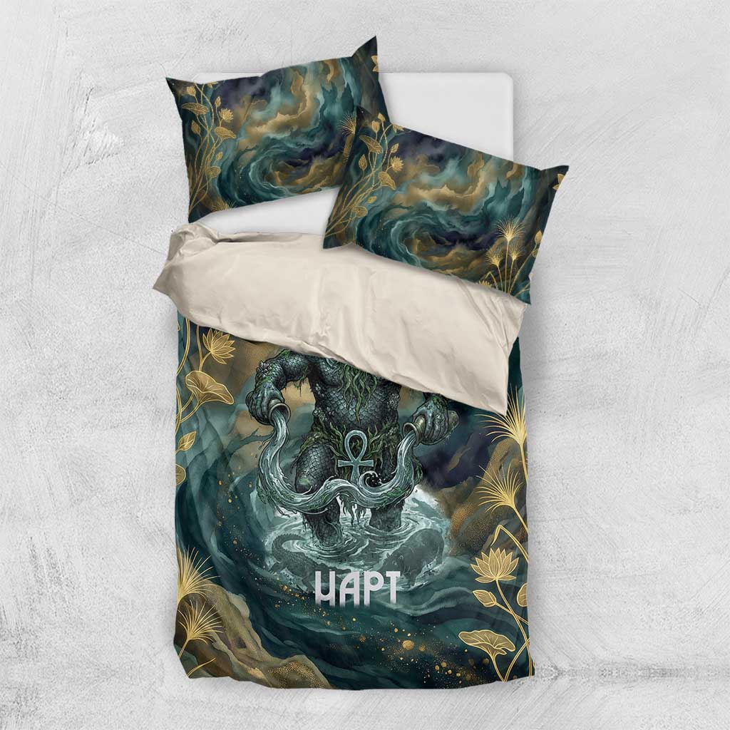 Egyptian Hapi Bedding Set God of the Nile Ankh Symbol Lotus Flowers and Sacred River Energy