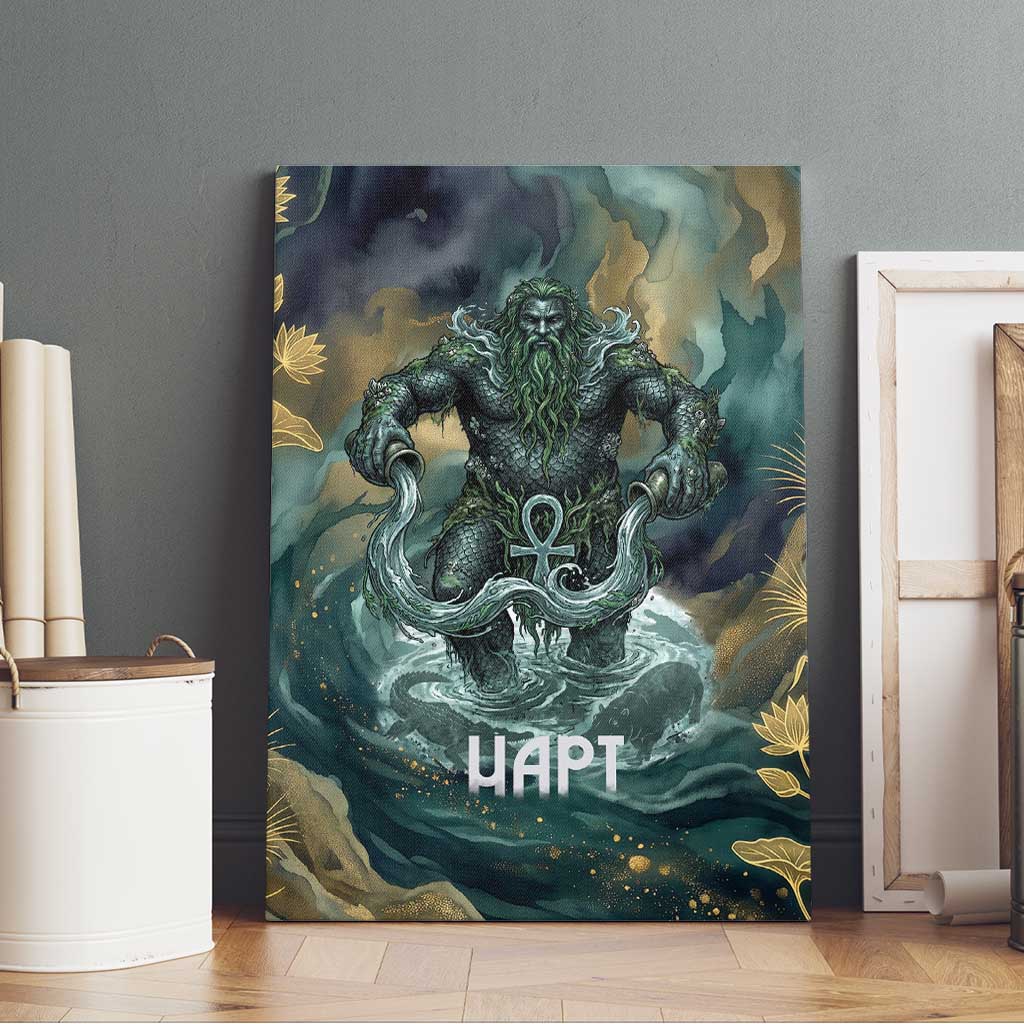 Egyptian Hapi Canvas Wall Art God of the Nile Ankh Symbol Lotus Flowers and Sacred River Energy