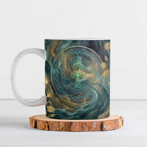 Egyptian Hapi Ceramic Mug God of the Nile Ankh Symbol Lotus Flowers and Sacred River Energy