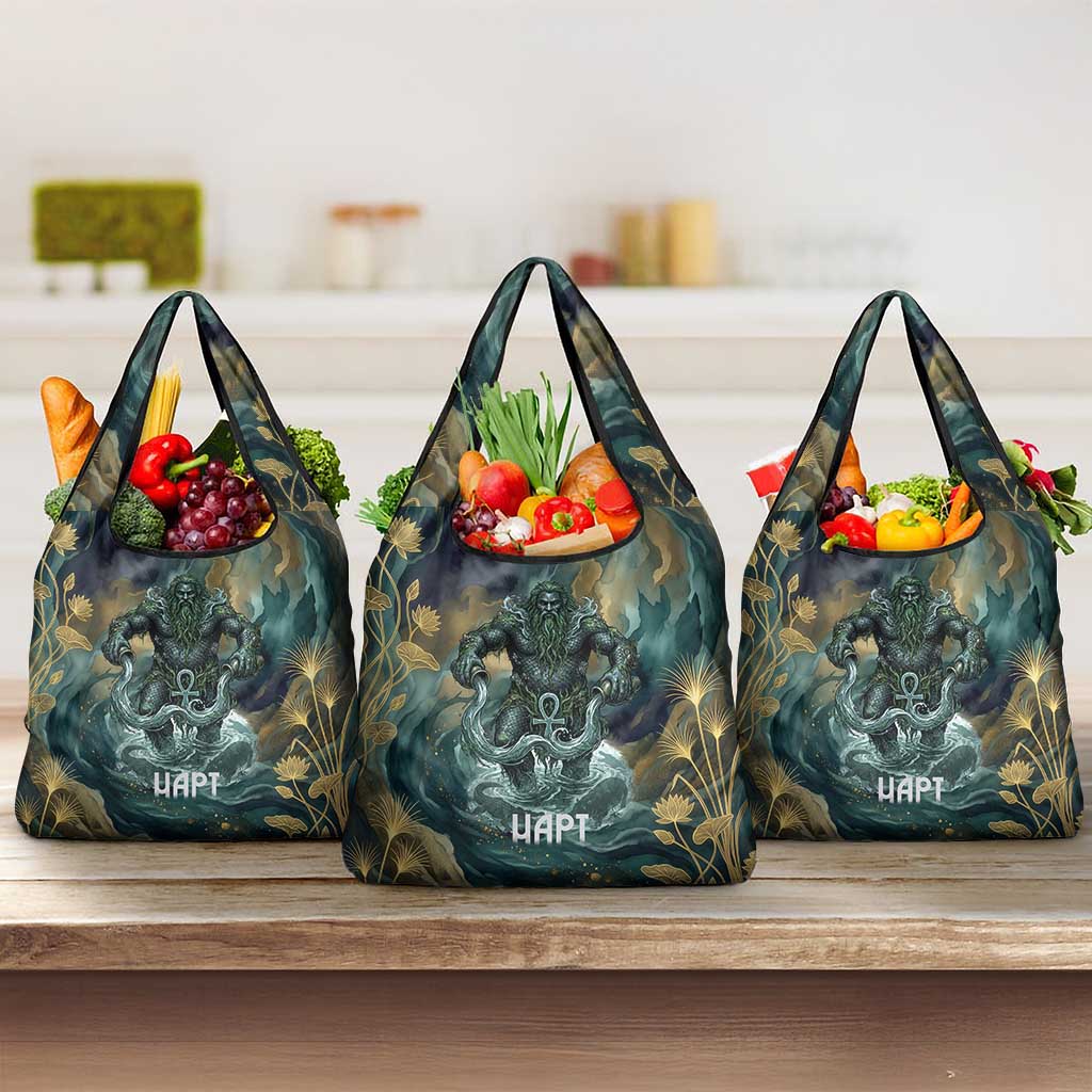 Egyptian Hapi Grocery Bag God of the Nile Ankh Symbol Lotus Flowers and Sacred River Energy