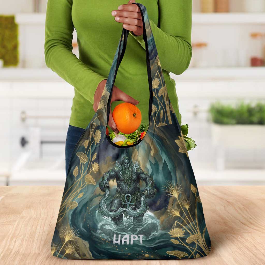 Egyptian Hapi Grocery Bag God of the Nile Ankh Symbol Lotus Flowers and Sacred River Energy