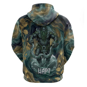Egyptian Hapi Hoodie God of the Nile Ankh Symbol Lotus Flowers and Sacred River Energy