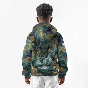 Egyptian Hapi Kid Hoodie God of the Nile Ankh Symbol Lotus Flowers and Sacred River Energy