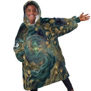 Egyptian Hapi Kid Wearable Blanket Hoodie God of the Nile Ankh Symbol Lotus Flowers and Sacred River Energy