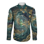 Egyptian Hapi Long Sleeve Button Shirt God of the Nile Ankh Symbol Lotus Flowers and Sacred River Energy