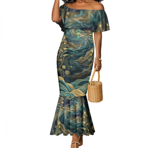 Egyptian Hapi Mermaid Dress God of the Nile Ankh Symbol Lotus Flowers and Sacred River Energy