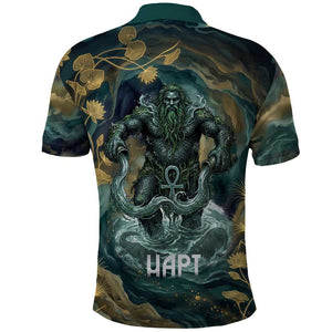 Egyptian Hapi Polo Shirt God of the Nile Ankh Symbol Lotus Flowers and Sacred River Energy
