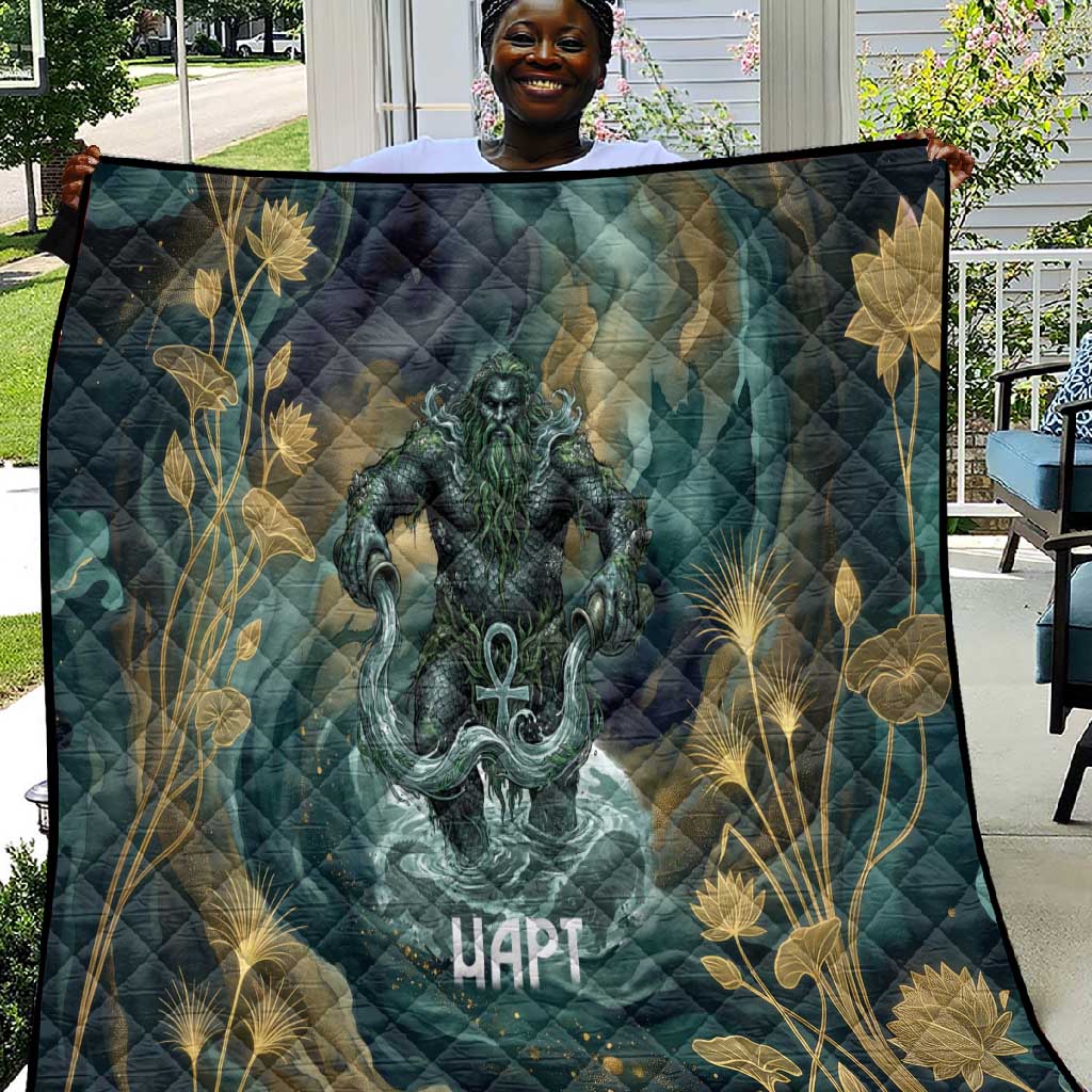Egyptian Hapi Quilt God of the Nile Ankh Symbol Lotus Flowers and Sacred River Energy