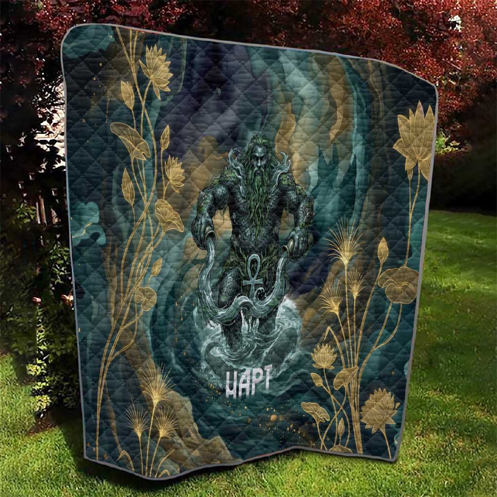 Egyptian Hapi Quilt God of the Nile Ankh Symbol Lotus Flowers and Sacred River Energy