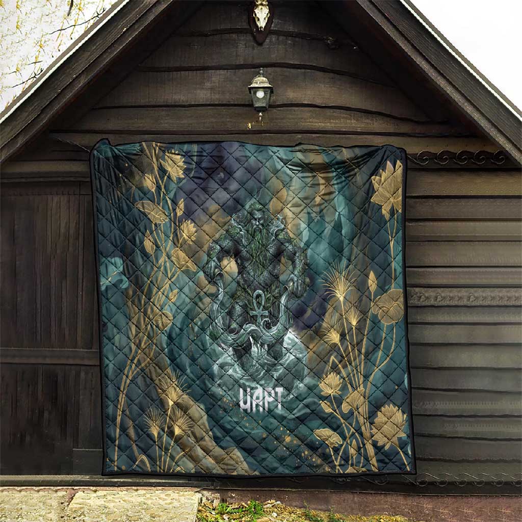 Egyptian Hapi Quilt God of the Nile Ankh Symbol Lotus Flowers and Sacred River Energy