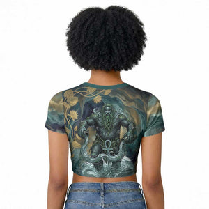 Egyptian Hapi Raglan Cropped T shirt God of the Nile Ankh Symbol Lotus Flowers and Sacred River Energy