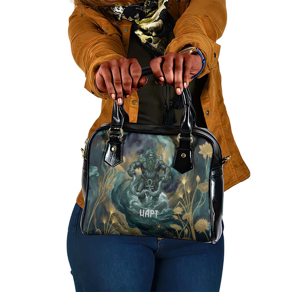 Egyptian Hapi Shoulder Handbag God of the Nile Ankh Symbol Lotus Flowers and Sacred River Energy
