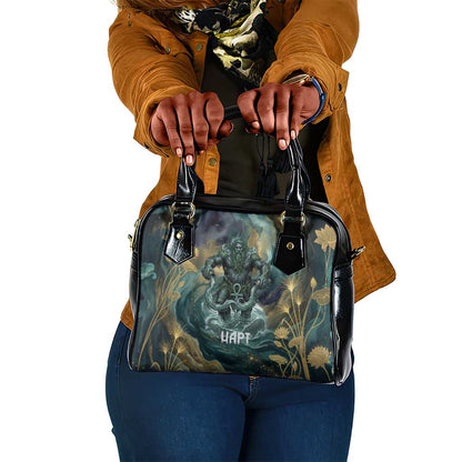 Egyptian Hapi Shoulder Handbag God of the Nile Ankh Symbol Lotus Flowers and Sacred River Energy