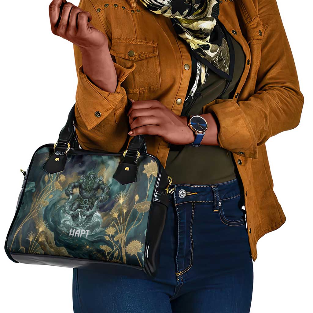 Egyptian Hapi Shoulder Handbag God of the Nile Ankh Symbol Lotus Flowers and Sacred River Energy
