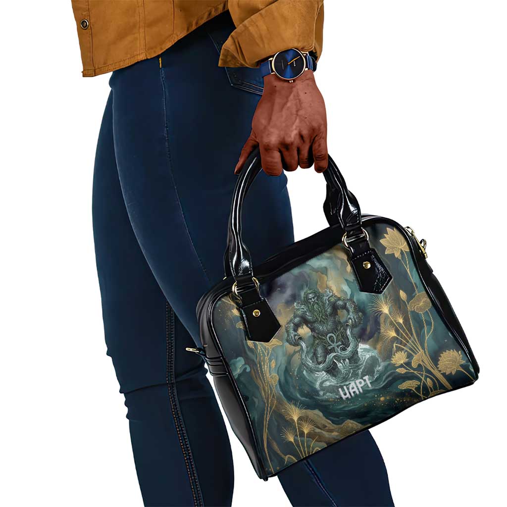 Egyptian Hapi Shoulder Handbag God of the Nile Ankh Symbol Lotus Flowers and Sacred River Energy