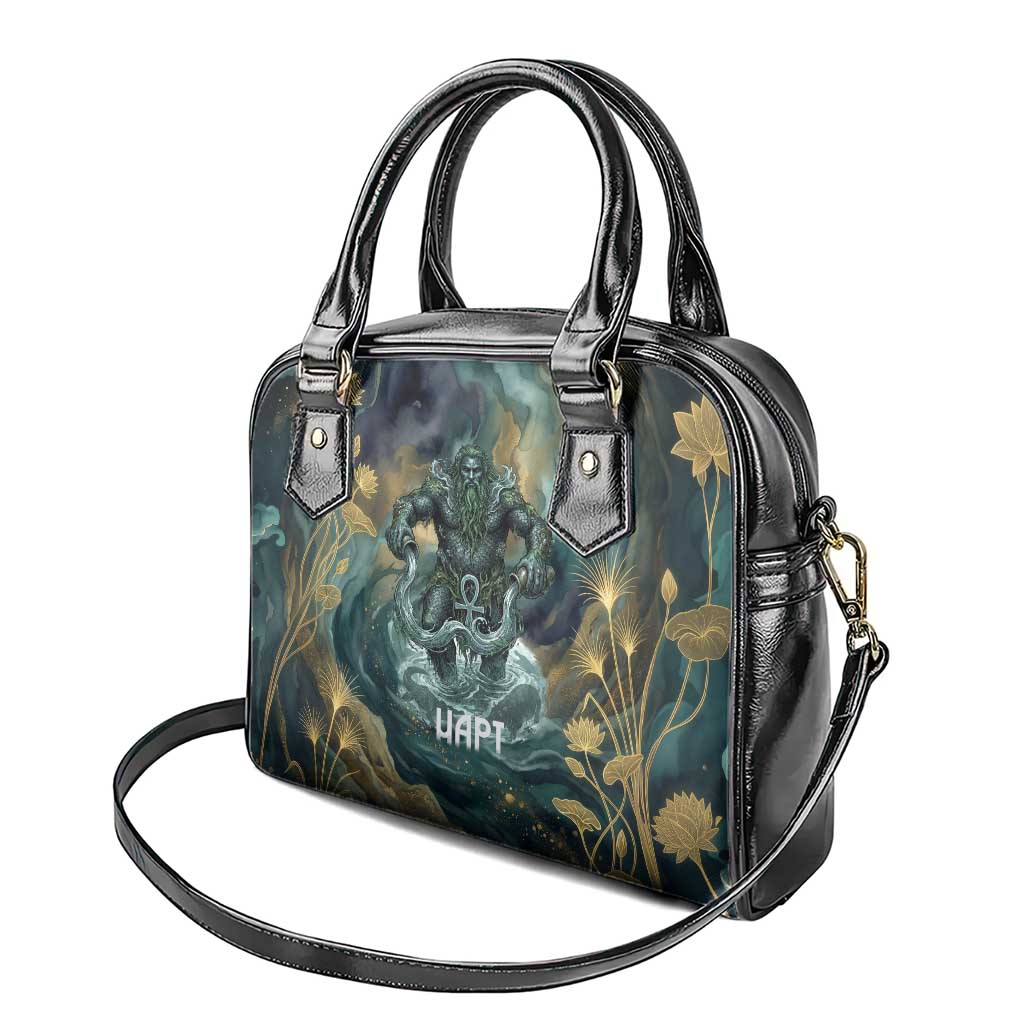 Egyptian Hapi Shoulder Handbag God of the Nile Ankh Symbol Lotus Flowers and Sacred River Energy