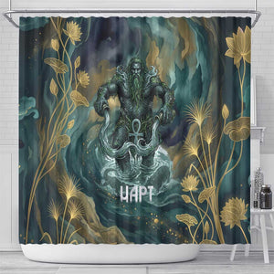 Egyptian Hapi Shower Curtain God of the Nile Ankh Symbol Lotus Flowers and Sacred River Energy