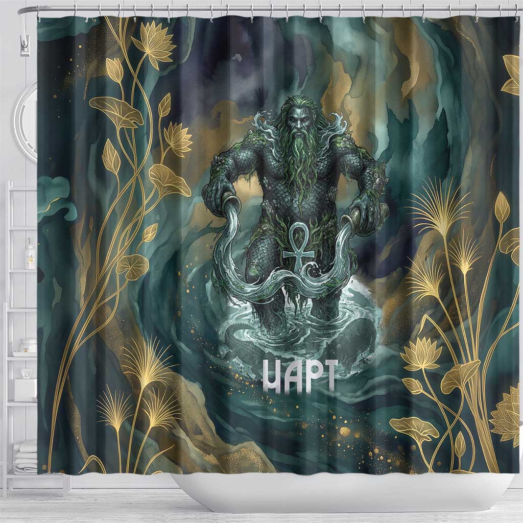 Egyptian Hapi Shower Curtain God of the Nile Ankh Symbol Lotus Flowers and Sacred River Energy