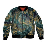 Egyptian Hapi Sleeve Zip Bomber Jacket God of the Nile Ankh Symbol Lotus Flowers and Sacred River Energy