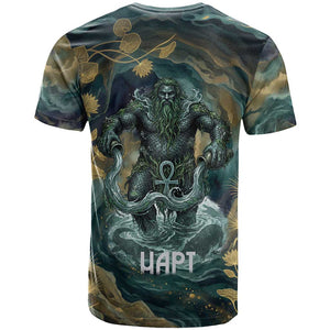 Egyptian Hapi T shirt God of the Nile Ankh Symbol Lotus Flowers and Sacred River Energy