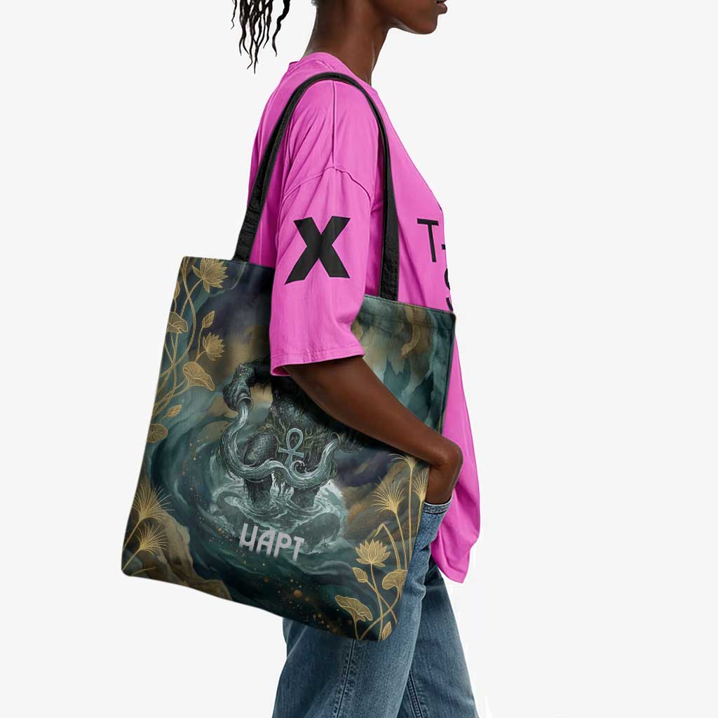 Egyptian Hapi Tote Bag God of the Nile Ankh Symbol Lotus Flowers and Sacred River Energy